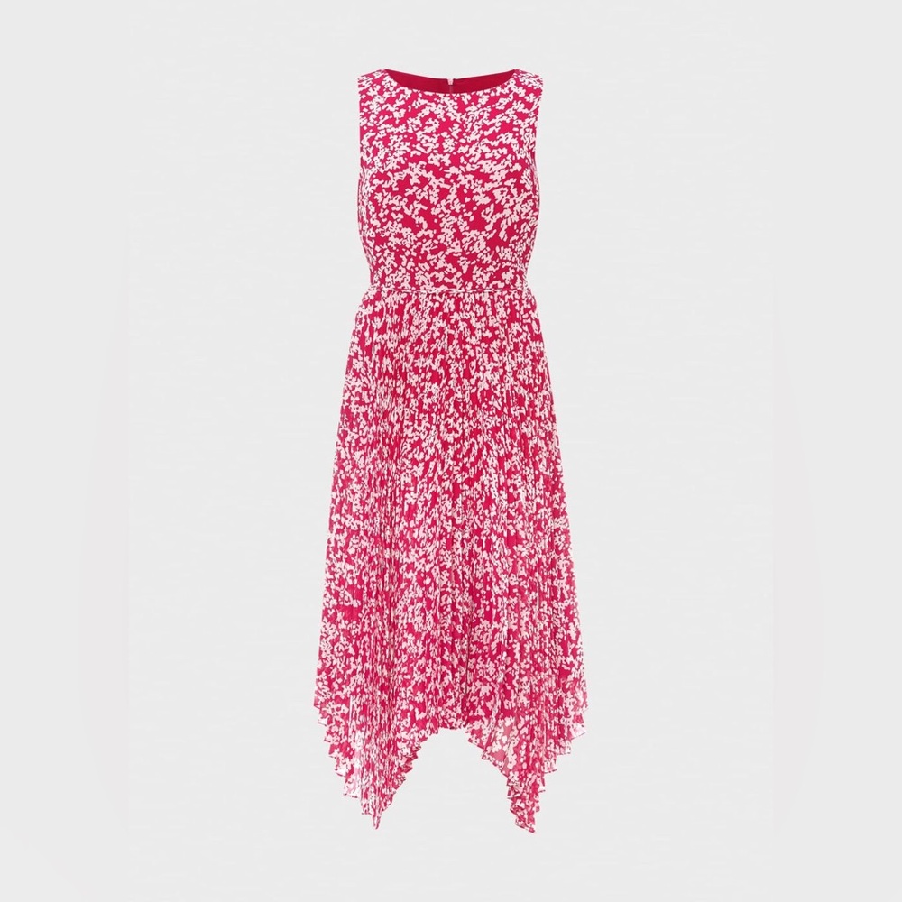 Hobbs London Talisa Pleated Midi Dress Magenta Size 10